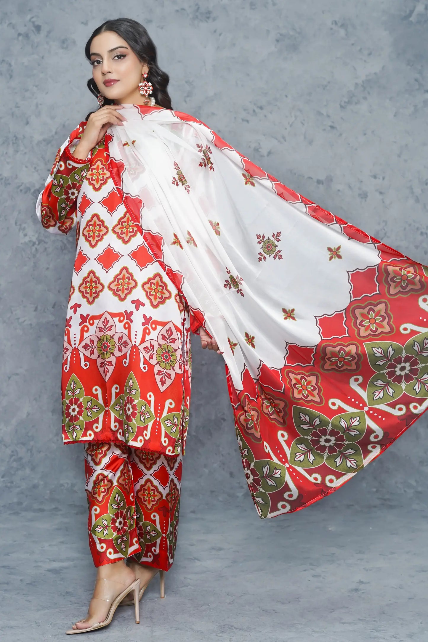 Pret silk dupatta and shirt set - premium stitched women's suit with coordinated print Pakistan