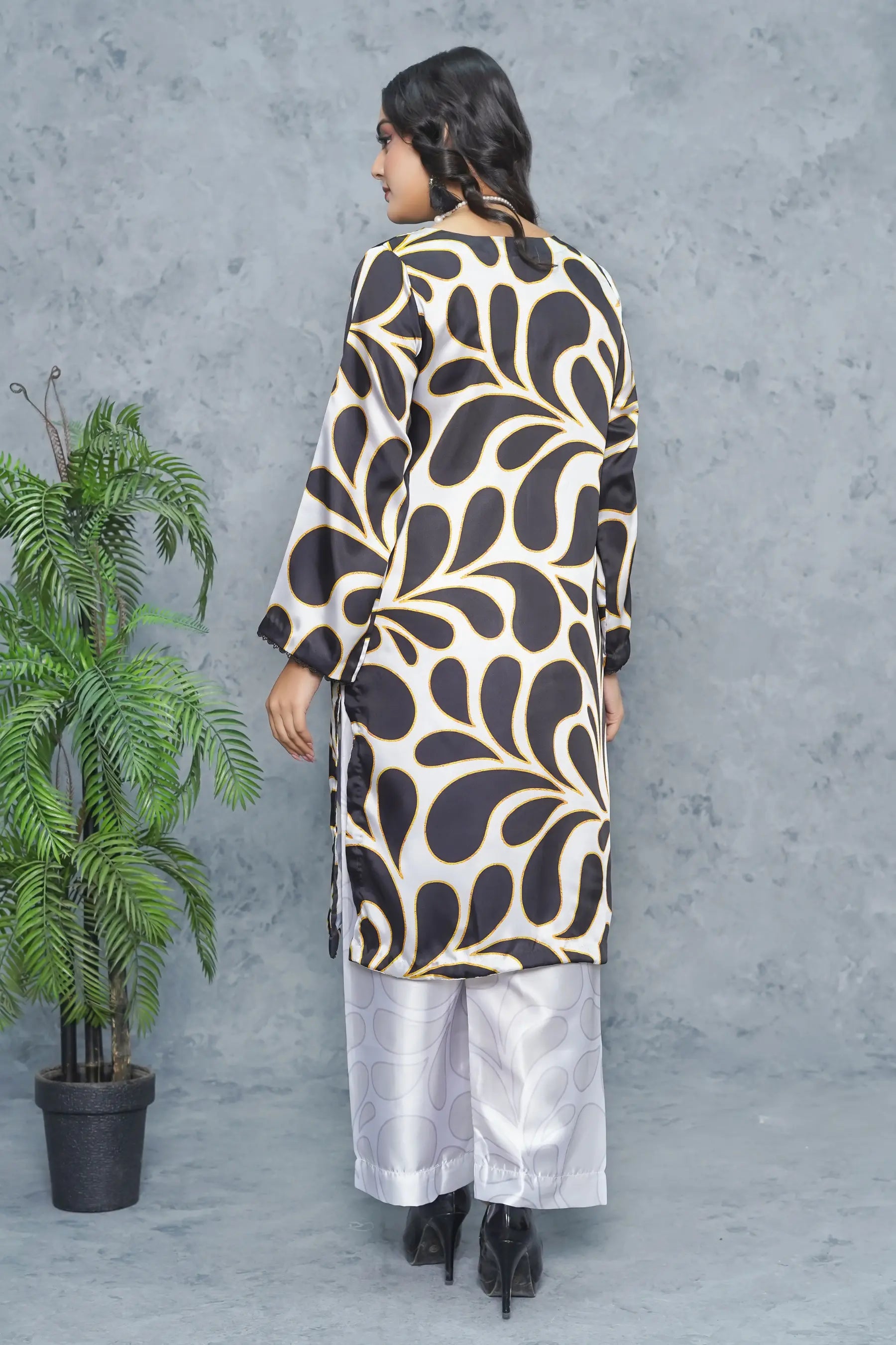 Afrozah 2 Piece Silk Dress back design detail