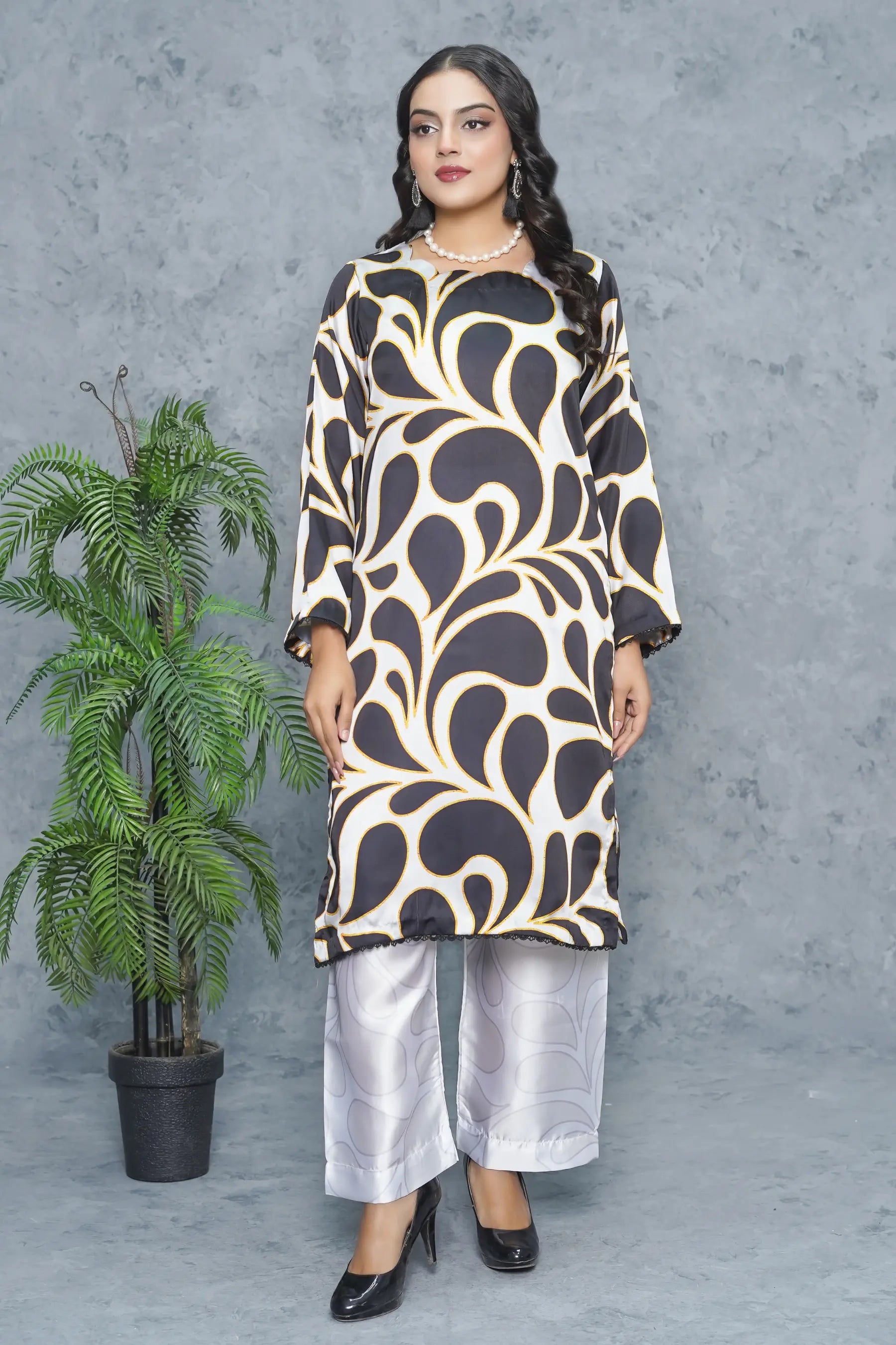 Afrozah 2 Piece Silk Dress front design view