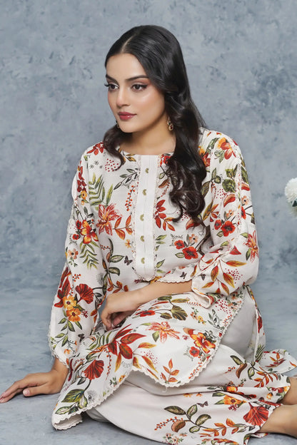 Aleez 2 Piece Khaddar Suit sleeves design detail