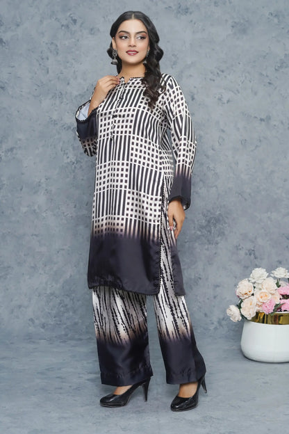 Alizeh 2 Piece Silk Dress black and white color