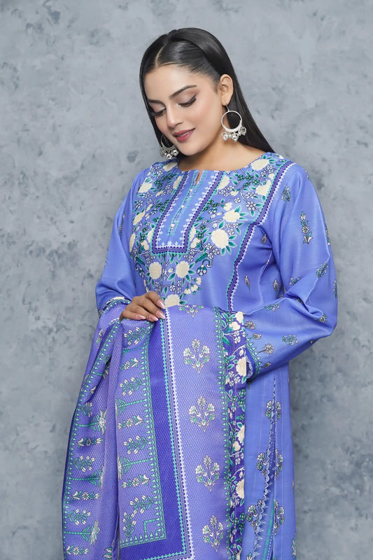 Dhanak 3 Piece Khaddar Suit silk blend variant