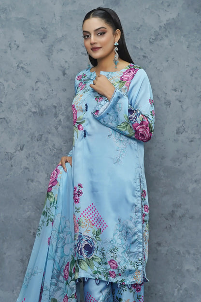 Ethnc 3 piece silk suit sky blue - luxury ready to wear women's dress Pakistan