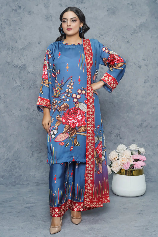 Izel silk suit full outfit display - premium stitched 3 piece with pearl embellishments and lace work