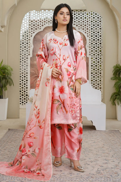 Karma silk suit 2026 collection - designer ready to wear peach pink women's dress Pakistan