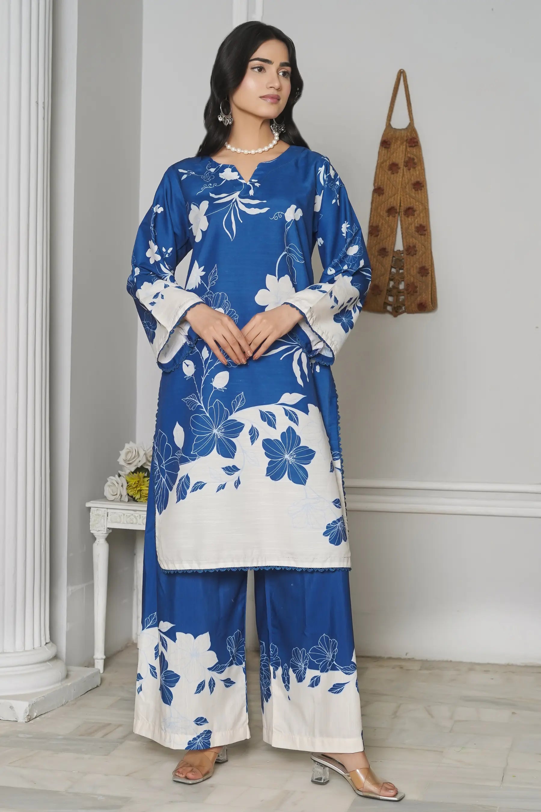 Close-up of embroidery work on Limelight Khaddar Suit