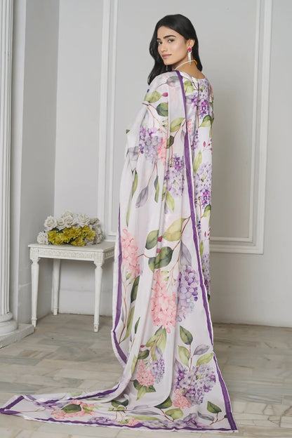 Lulusar silk suit side profile - designer ready to wear with floral print Pakistan