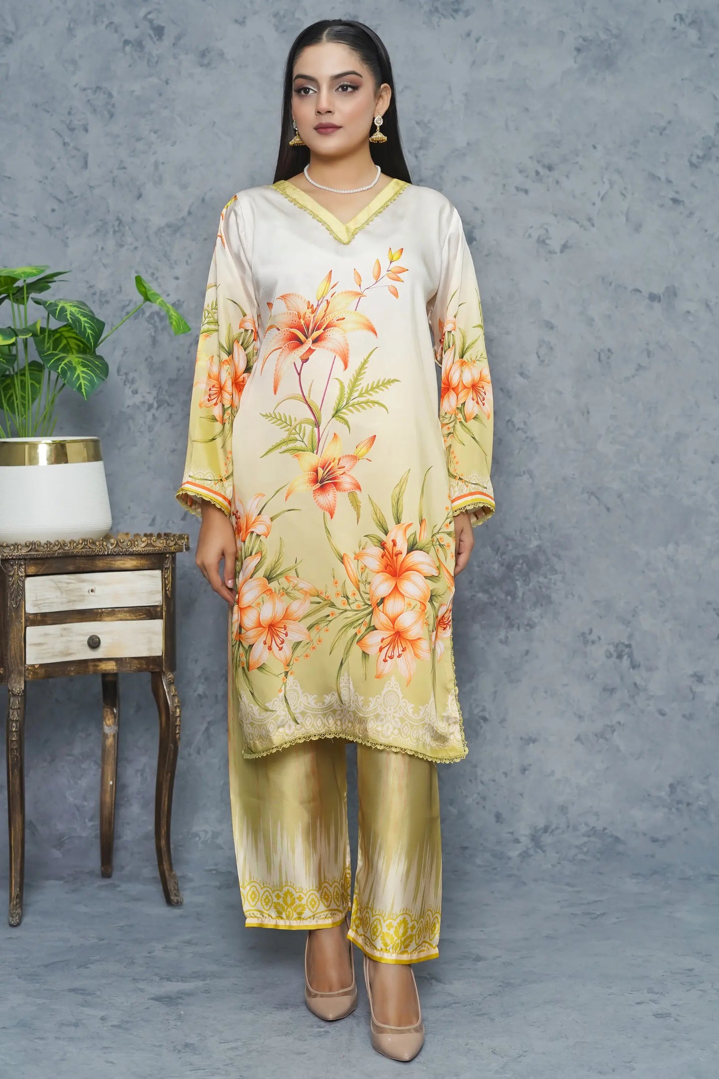 Nureh 2 Piece Silk Dress front view