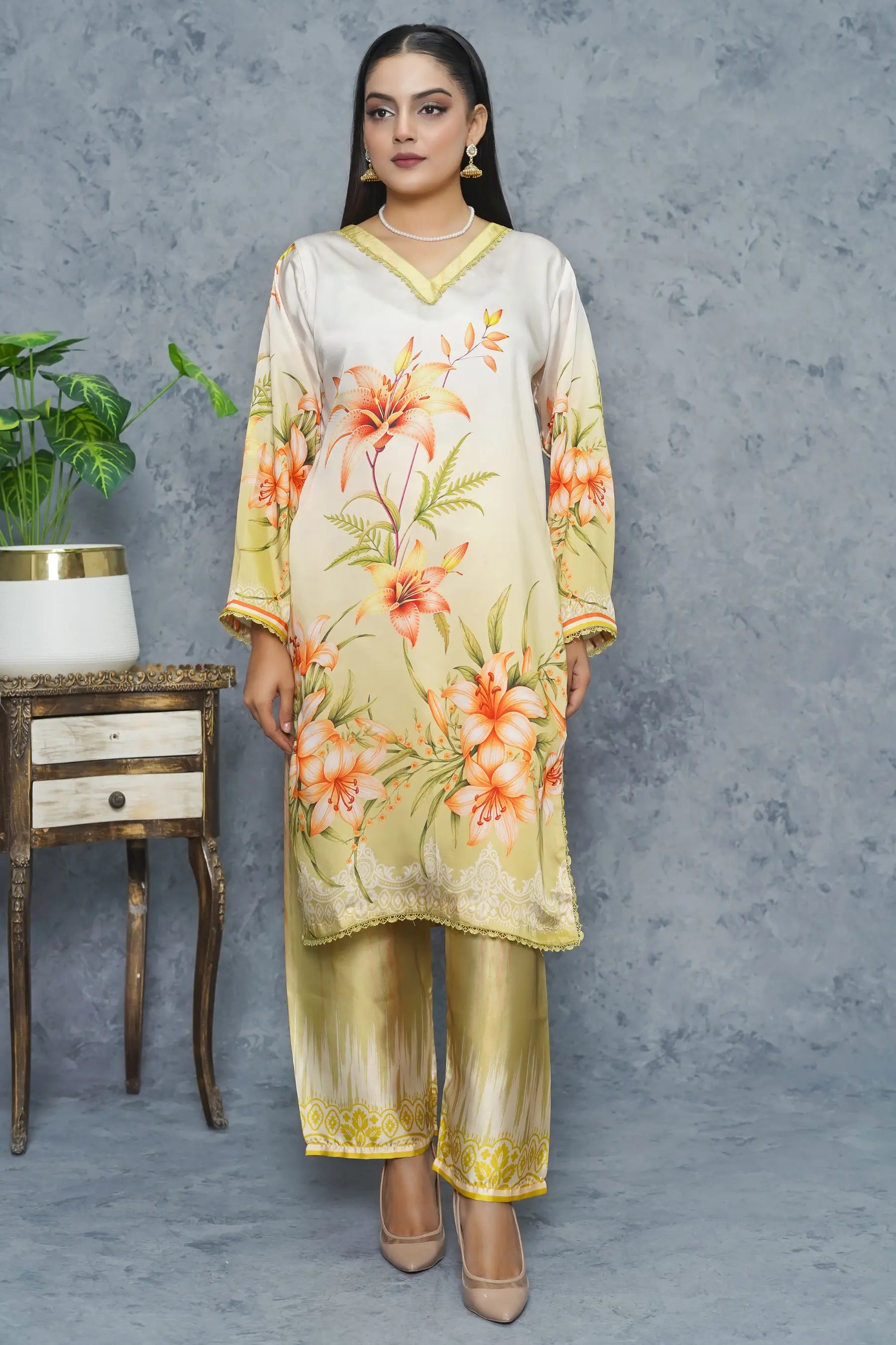 Nureh 2 Piece Silk Dress front view