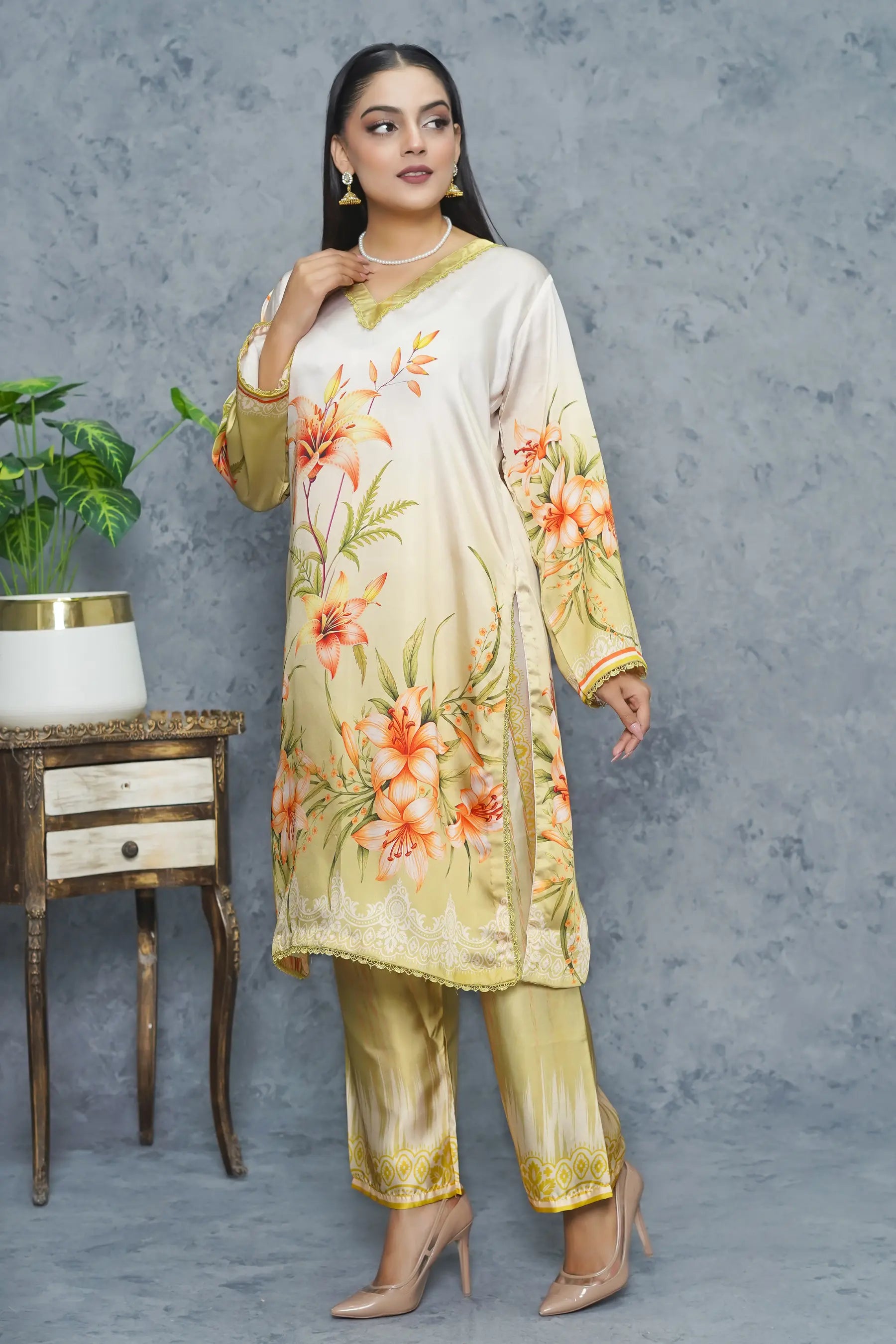 Nureh 2 Piece Silk Dress lemon color variant