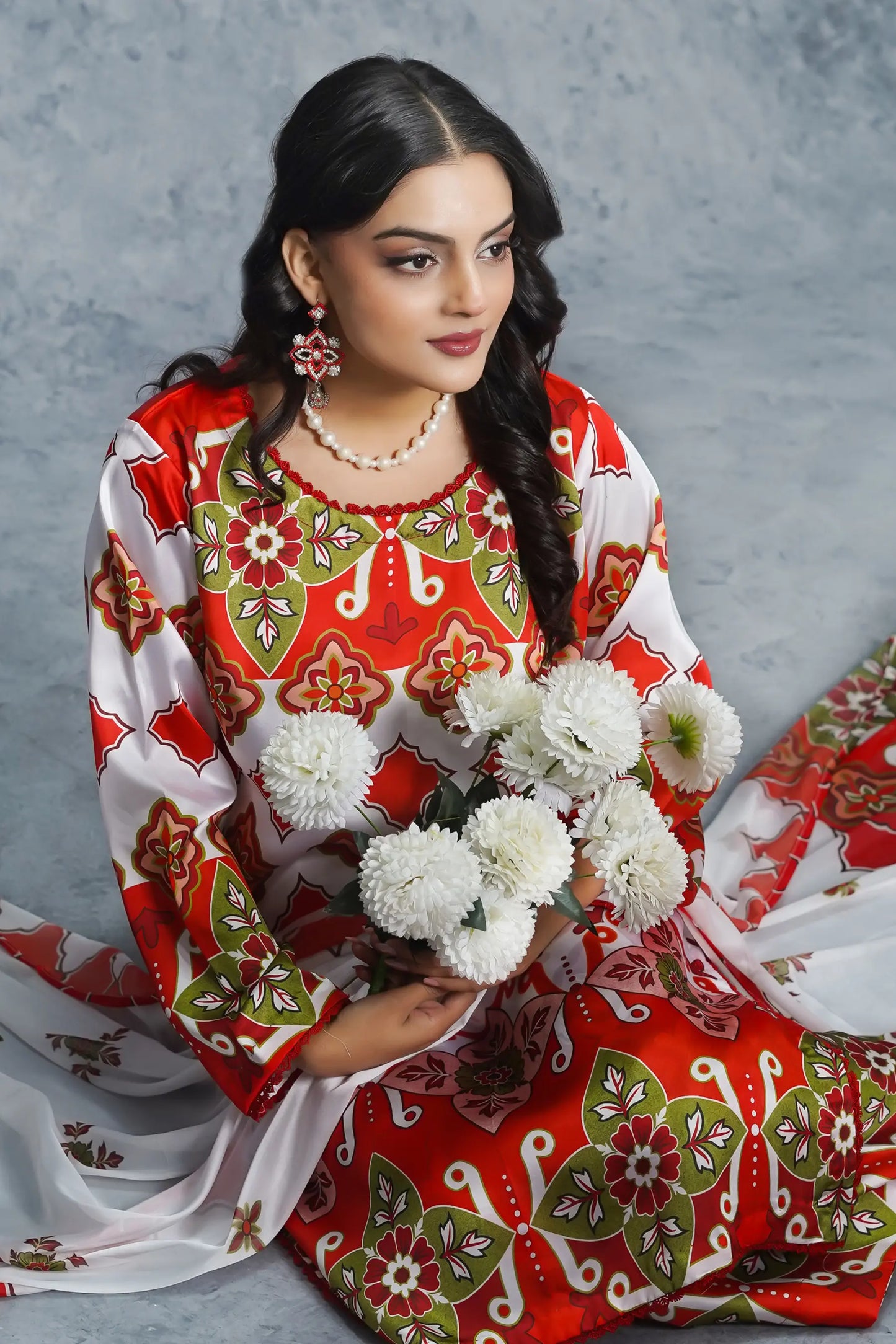 Pret silk suit new design 2026 - luxury stitched 3 piece with geometric floral digital print