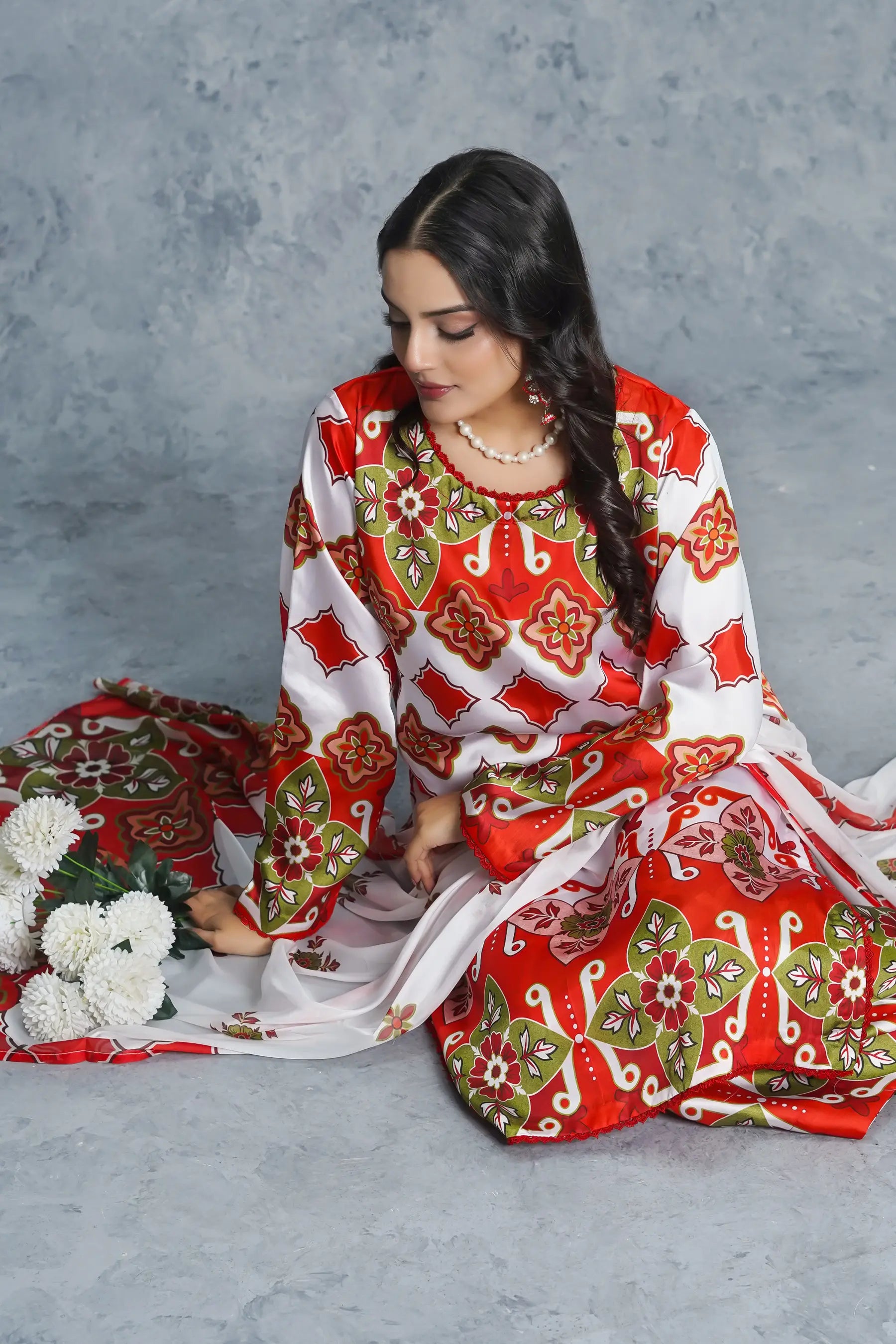 Pret silk suit winter collection - luxury ready to wear 3 piece with apple silk dupatta Pakistan