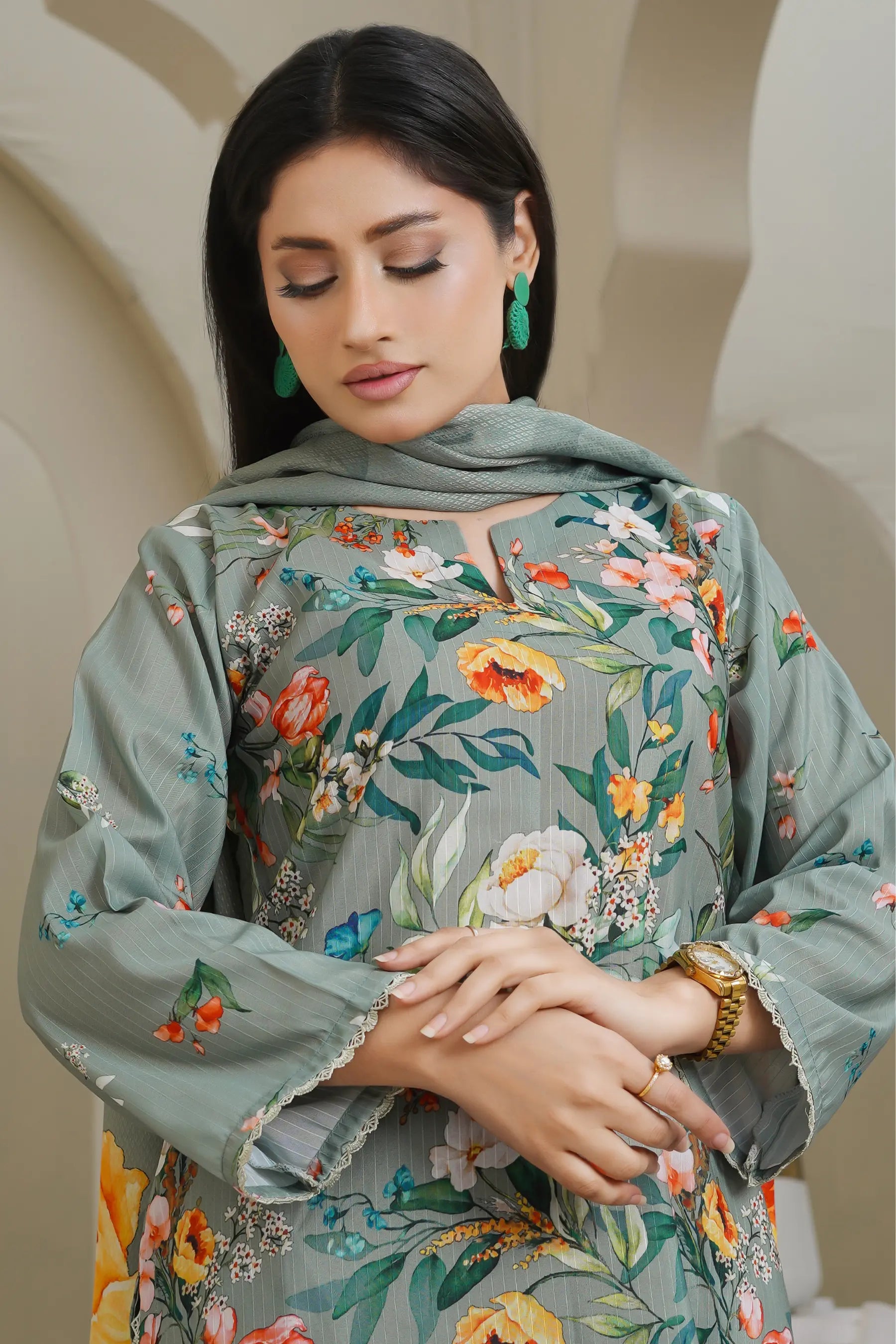 Ramsha 3pc Stitched Doria Dress digital print design