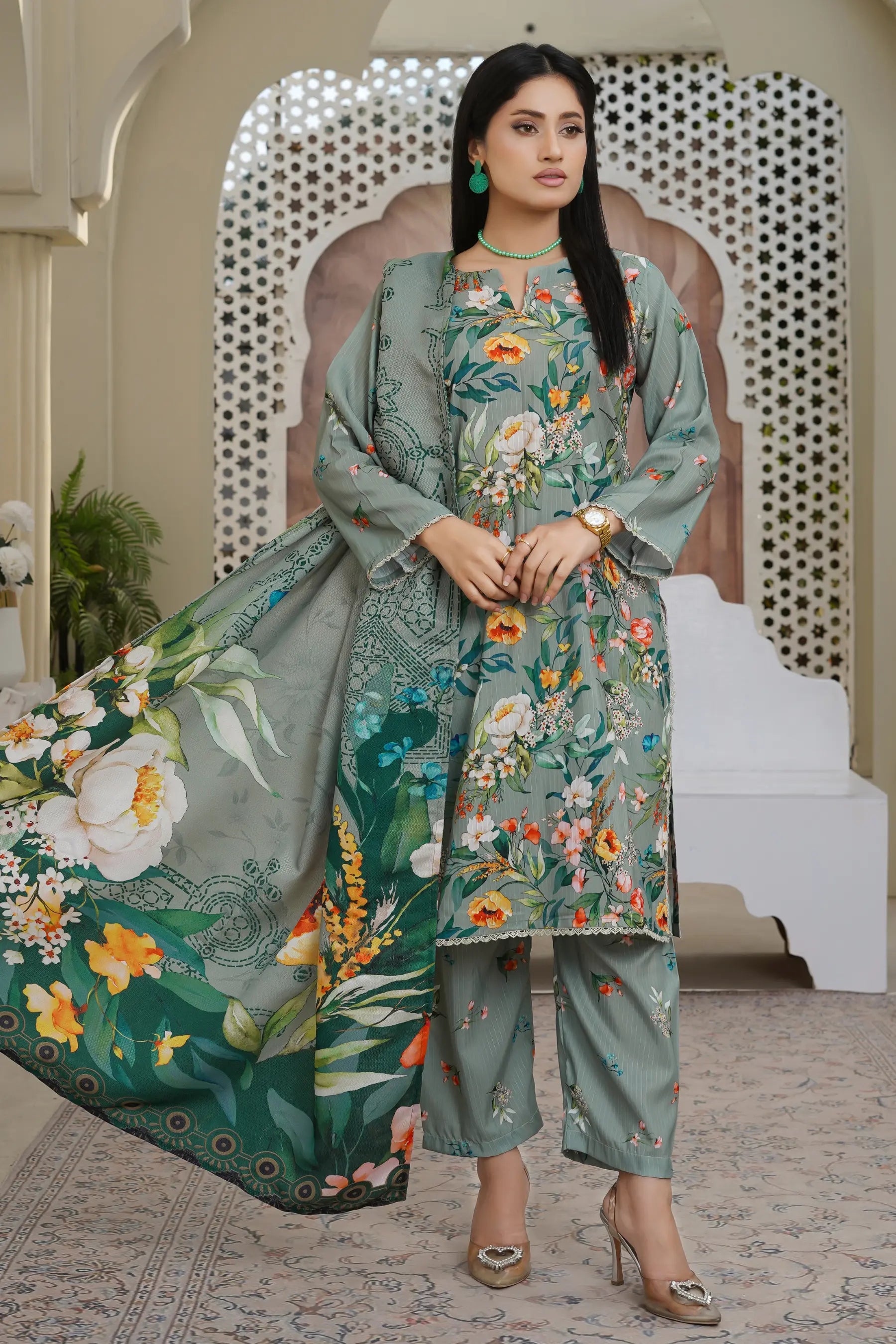 Ramsha 3pc Stitched Doria Dress fabric detail 2026