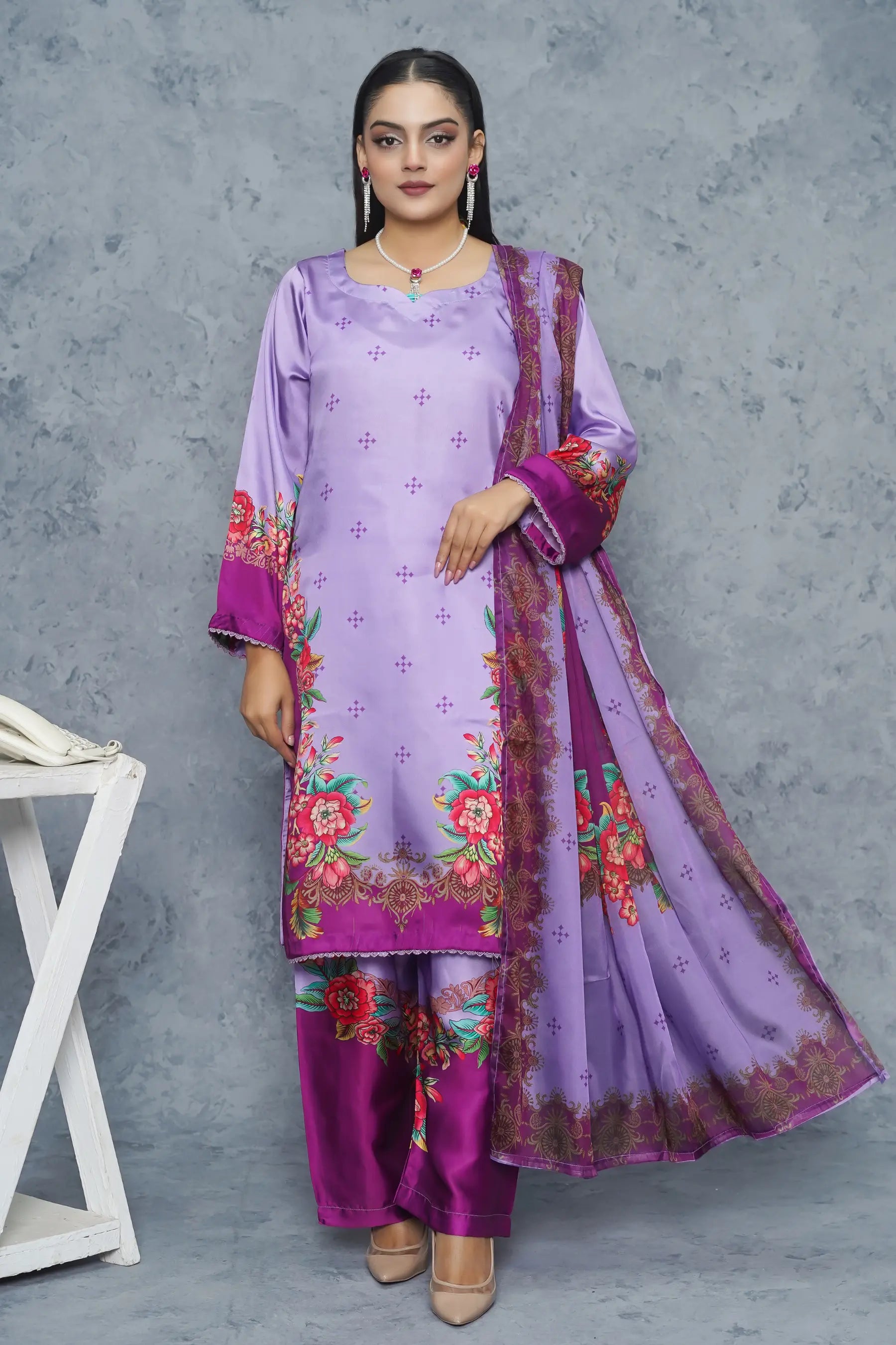 Zaaviay 3 piece silk dress new style - designer ready to wear women's clothing Pakistan